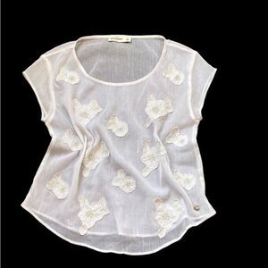 Abercrombie Kids Girls Sheer Top Size Large Short Sleeve With Flower Details